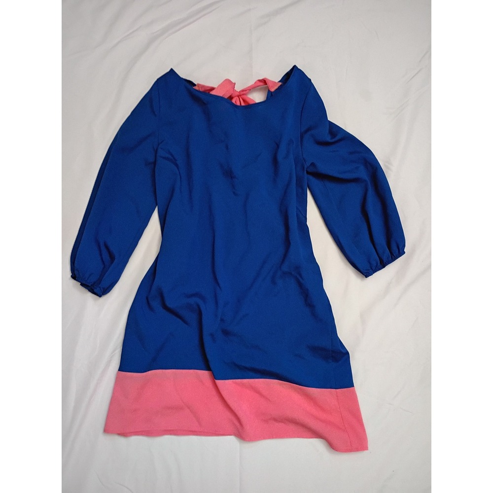 Cocolove Womens Blue Pink Colorblock Bow Back Mini Dress Sm Made in USA Tunic